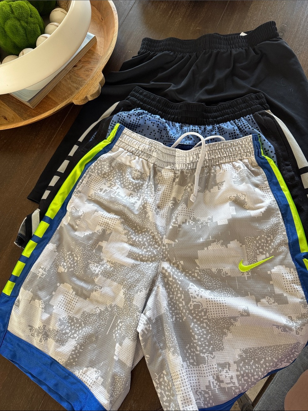 Nike Boys' Gray Digital Camo Shorts with Neon Yellow & Blue Trim